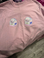 Little Milk Bar Pink Graphic Print Crewneck Pullover Fleece Sweatshirt Women XL