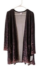 Lularoe Dipped Faded Stripes Large Caroline Cardigan L Peach Brown Black NEW