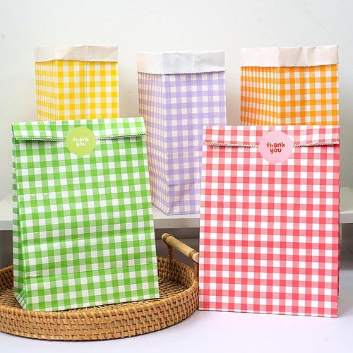 40 Pack Party Favor Bags with Stickers Gingham Goodie Bags Colorful Square Gird