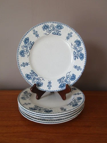 6 U&C Sarreguemines "Decor 1900" Art Nouveau Style Blue Decor Flat Plates