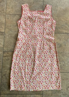 Amanda Smith Shift Dress 8 Floral Sleeveless Retro Cotton Red Pink Yellow White