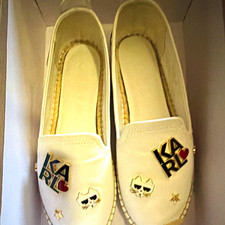 Karl Lagerfeld Paris Women's White Leather Espadrille Slip-On Flats 8.5