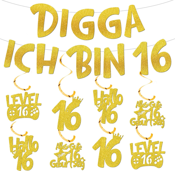 Deko 16 Geburtstag Girlande Junge MäDchen, Golde 16. Geburtstagsdeko Banner-image
