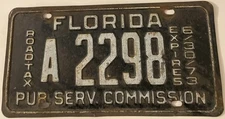 Vintage 1933 Florida Public Service Commission License Plate A 2298