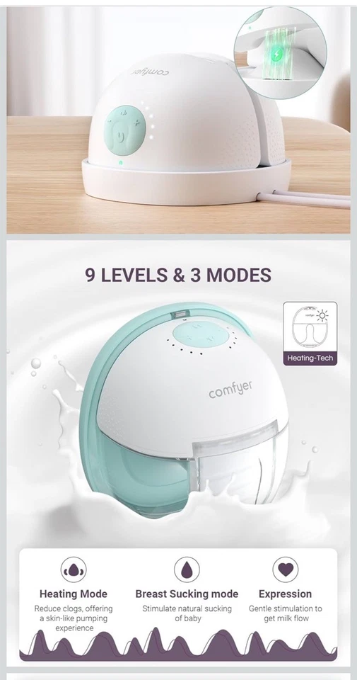 Extractor de leche portátil con calefacción para bebé Comfyer manos libres modelo: W2 Foto 4 de 4