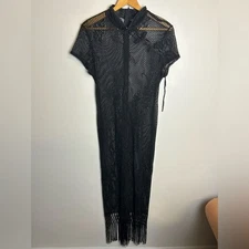 Vintage Onyx Nite Maxi Sheer Asiancore Fringe Midi dress Size M