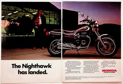 Honda Nighthawk Motorcycle Ad 1981 Vintage 2-Page Print Classic Bike