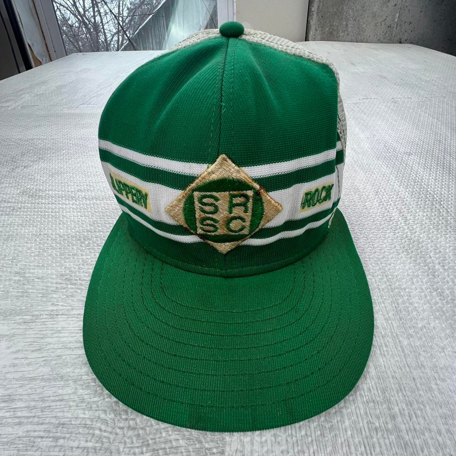 Vintage 90s Slippery Rock Snapback Hat Green White NCAA College Michigan Cap