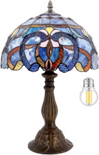 Tiffany Lamp Blue Purple Stained Glass Style Table Lamp Reading Desk Light 12X12