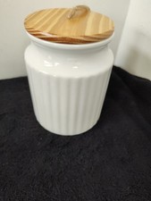 28.4 oz ceramic white canister with wooden lid loop rope handle