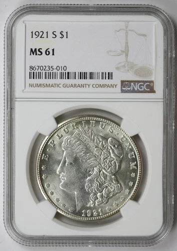 1921-S Morgan Dollar Silver $1 MS 61 NGC