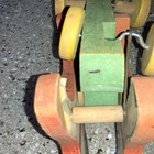 Vintage Wooden Horse Pull Toy on Wheels Painted Green Base White Horse — photo 7