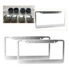 2pc Aluminum Alloy Silver License Plate Frame Tag Cover with Screw Caps