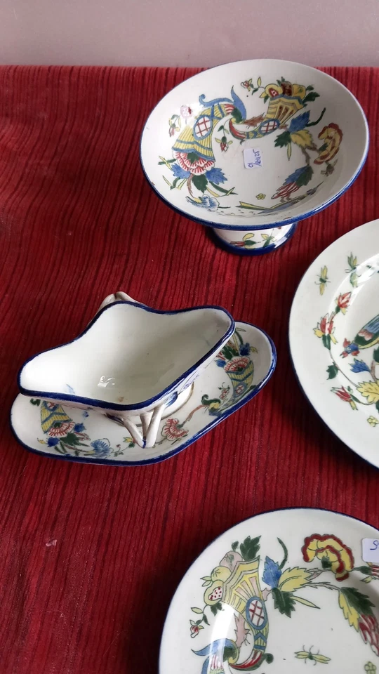 Partie de dînette en faïence de Gien XIXe Rouen corne d'abondance vers 1870 - Photo 2/4