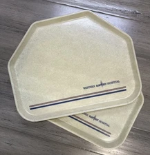 2 Vintage Western Baptist Hospital Cafeteria Trapezoid fiberglass Tray 