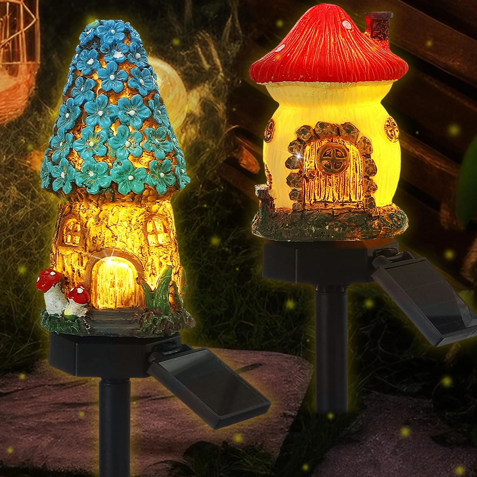 2 Pack Fairy Outdoor Garden Fairy House Solar Light Home Statue Light for Spr...