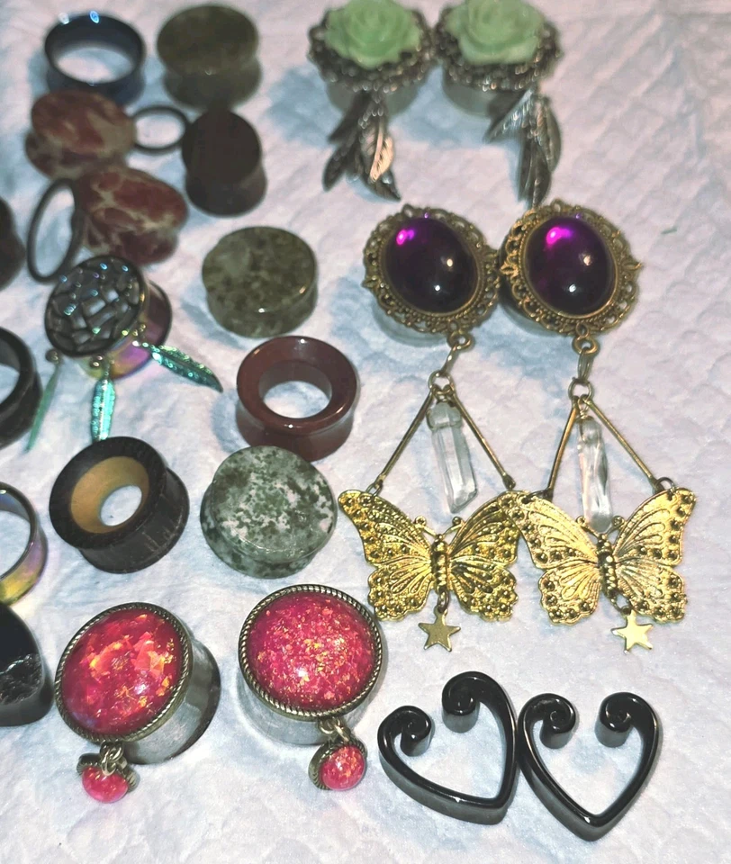 30 宝石隧道耳规玉玛瑙虎眼紫水晶羽毛首饰 — 第 3/4 张图片