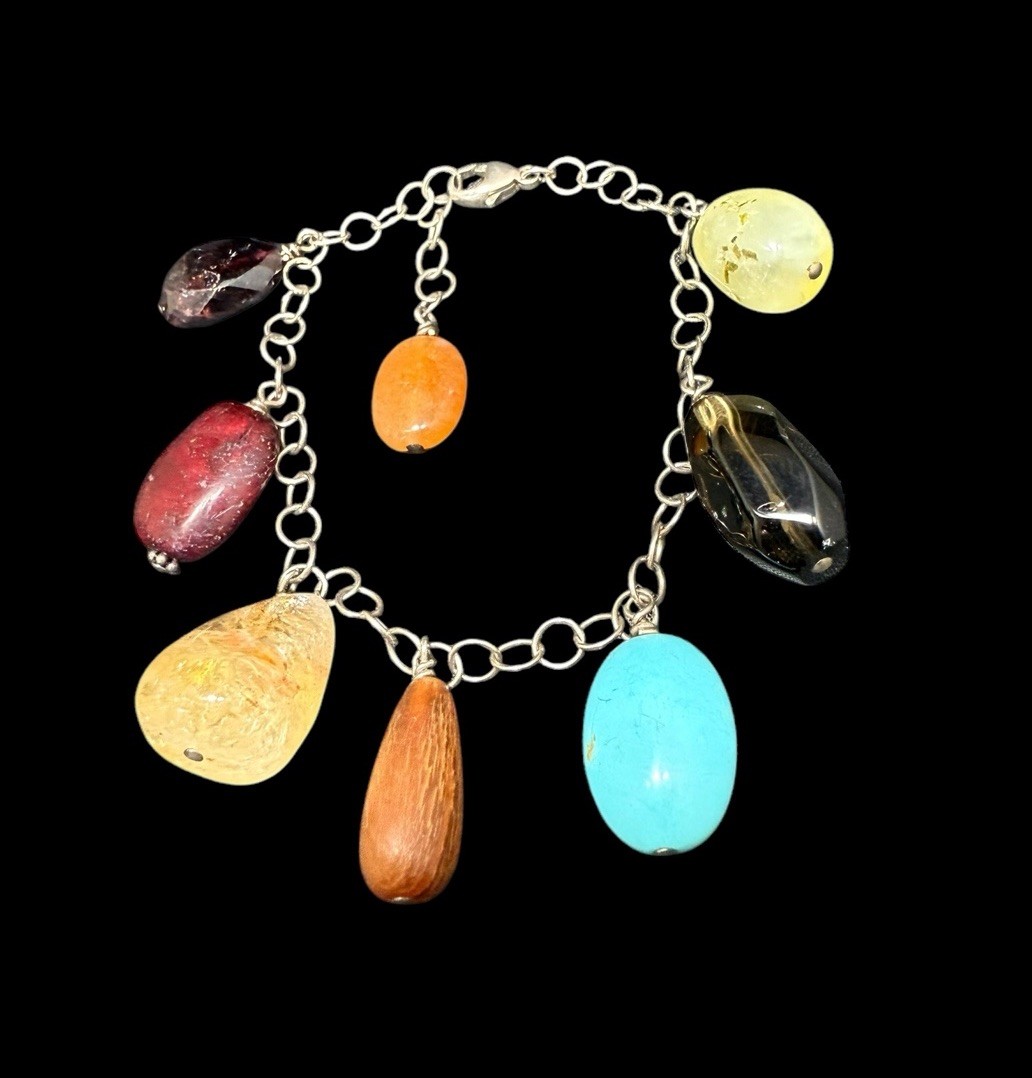 925 Multi Gemstone Dangle Bracelet Adjustable 8.2… - image 4