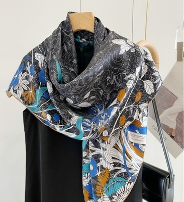 100% Silk Plain satin Scarf Bandanna Square Shawl bird Flower Print Wrap 43''