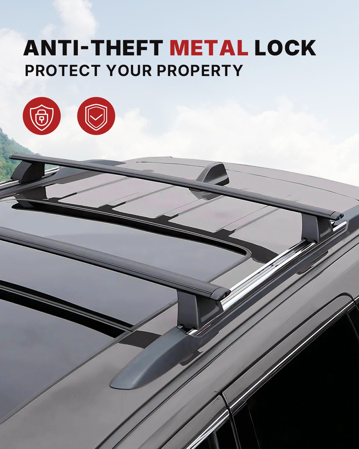 Roof Rack for 2011-2021 Grand Cherokee Cargo Rack with Anti-Theft Lock Cross Bar