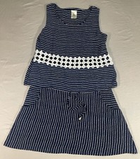 Blue & White Striped Dress w/Top Overlay & Lacey Decorative Accent Women’s Small
