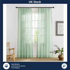Sage Green Window Net Curtains - 55x84 inches Pencil Pleat Elegant Voile Pane...