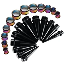 24PC Ear Stretching Kit - 00G-20mm Big Gauges - Rainbow Surgical Steel Single...