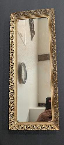 Vtg HUGE Filigree Vanity Mirrored Tray Hollywood Regency 12” X 20” Gold Tone