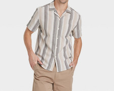Neutral Striped Collared Button-Down Shirt Standard fit Short Sleeve Goodfellow