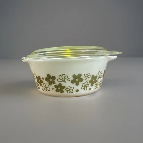 Vintage Pyrex Green Spring Blossom"crazy Daisy" Casserole Dish W/lid 472 11/2 Pt
