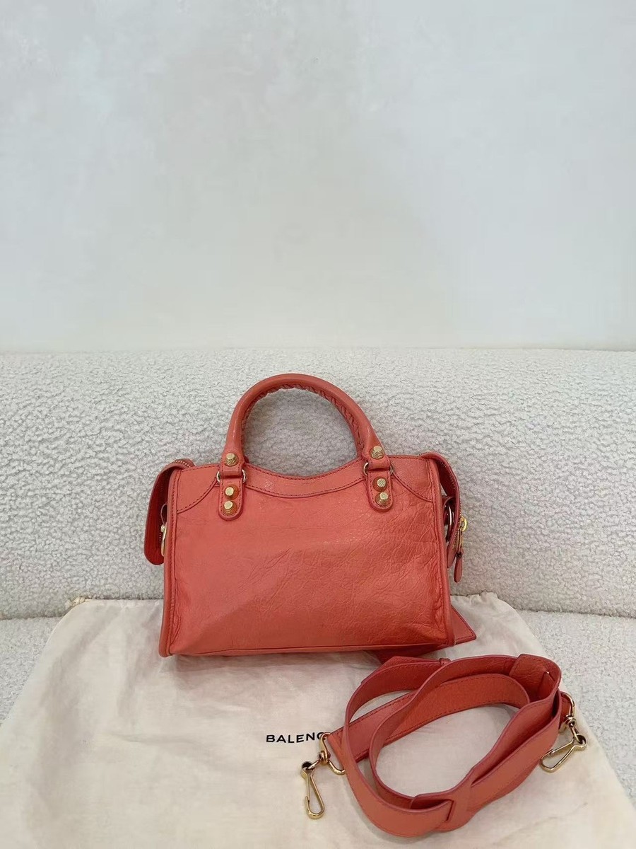 Balenciaga Classic Mini City Aged Lambskin Leather Bag Giant Gold