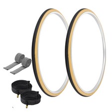 PRO TIRES 27" x 1-1/4" Black/Gum P-148 W/TUBES RIM STRIPS 33mm Schrader Valve