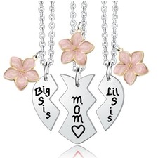 3PCs Mother Daughter Necklace Set, Big Sis Lil Sis Mom Jewelry Gift Heart Neckla
