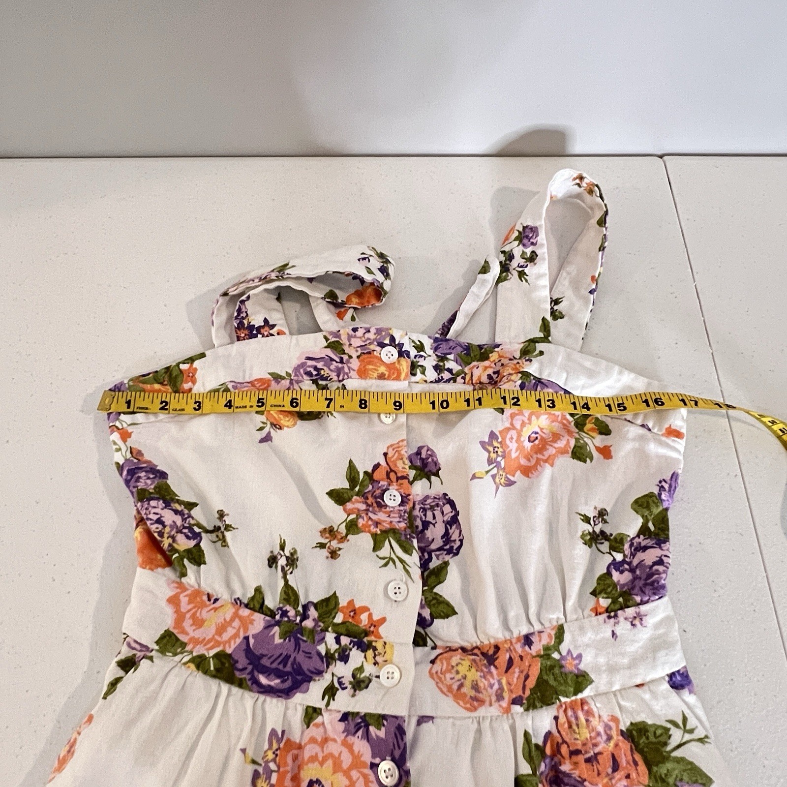 FRNCH Ammi Rose Print Midi Dress Fit & Flare Linen Blend Tie Belt Women Size M