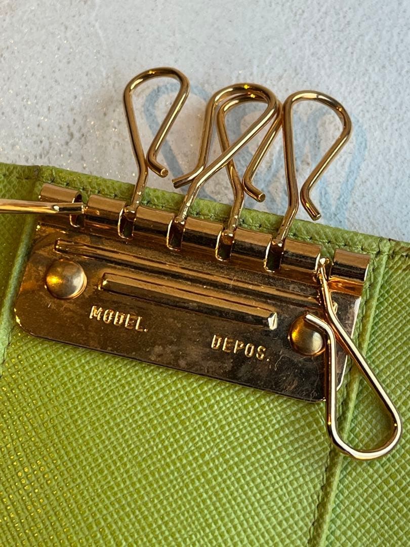 PRADA Nylon 6 Key Hooks Case Green Gold Triangle Logo Plate 13x6cm Brand New thumbnail 10