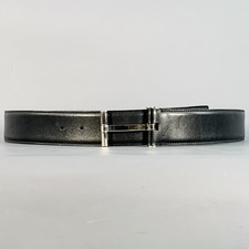 TOM FORD Size 38 Black Silver Monogram Leather T Belt