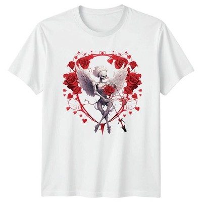 Skelett Amor mit Rosen Goth T-Shirt Dark Romance Valentinstag