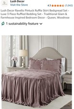 Lush D cor Ravello Pintuck Ruffle Skirt Queen Bedspread Set Woodrose OEKO-TEX