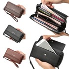 Leather Clutch Purse Wallet Men Wristlet Phone Holder Bag Pack Business Handbag