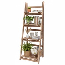 4-Tier Foldable Wooden Ladder Shelf Flower Plant Stand Bookshelf Display Shelves