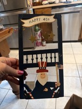 4th of July Hanging Sign Wooden With Uncle Sam Patriotic USA 9 1/2" x 4 1/2"