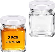 2oz Square Mini Clear Glass Jars, Small Honey Jars with Lids for Spice Canning M