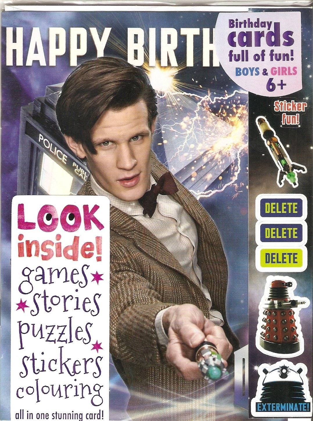 Carte d'anniversaire Tardis et Matt Smith avec jeux intégrés à offrir aux fans