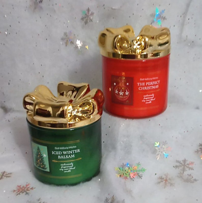 Bath & Body Works Christmas Bow 3 Wick Candles 2 pk set