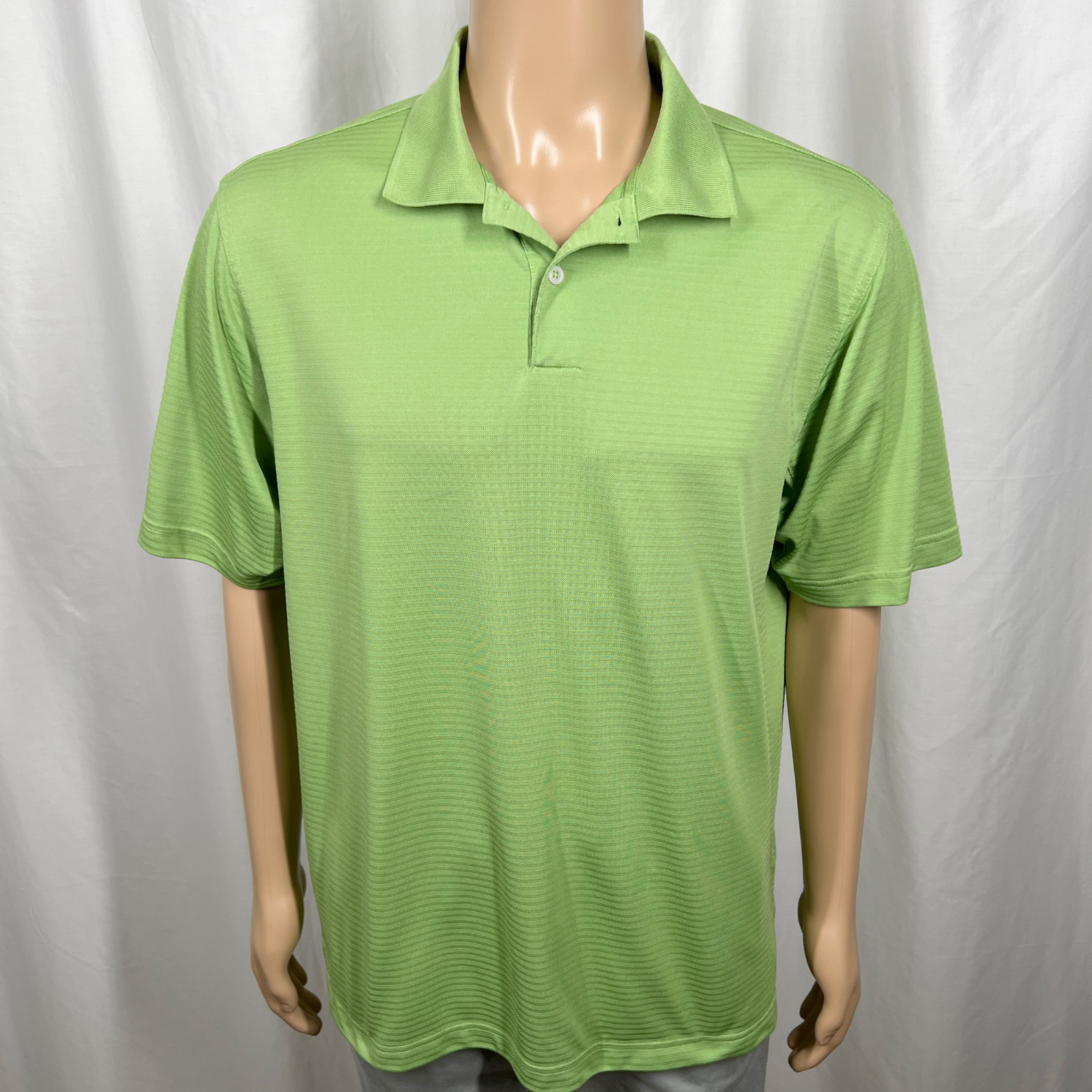 Adidas Men's Large Green Striped Climacool Short Sleeve Athletic Polo Shirt