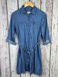 ann taylor loft denim dress Onseam pockets Belted Seamed Denim Midi Pocket
