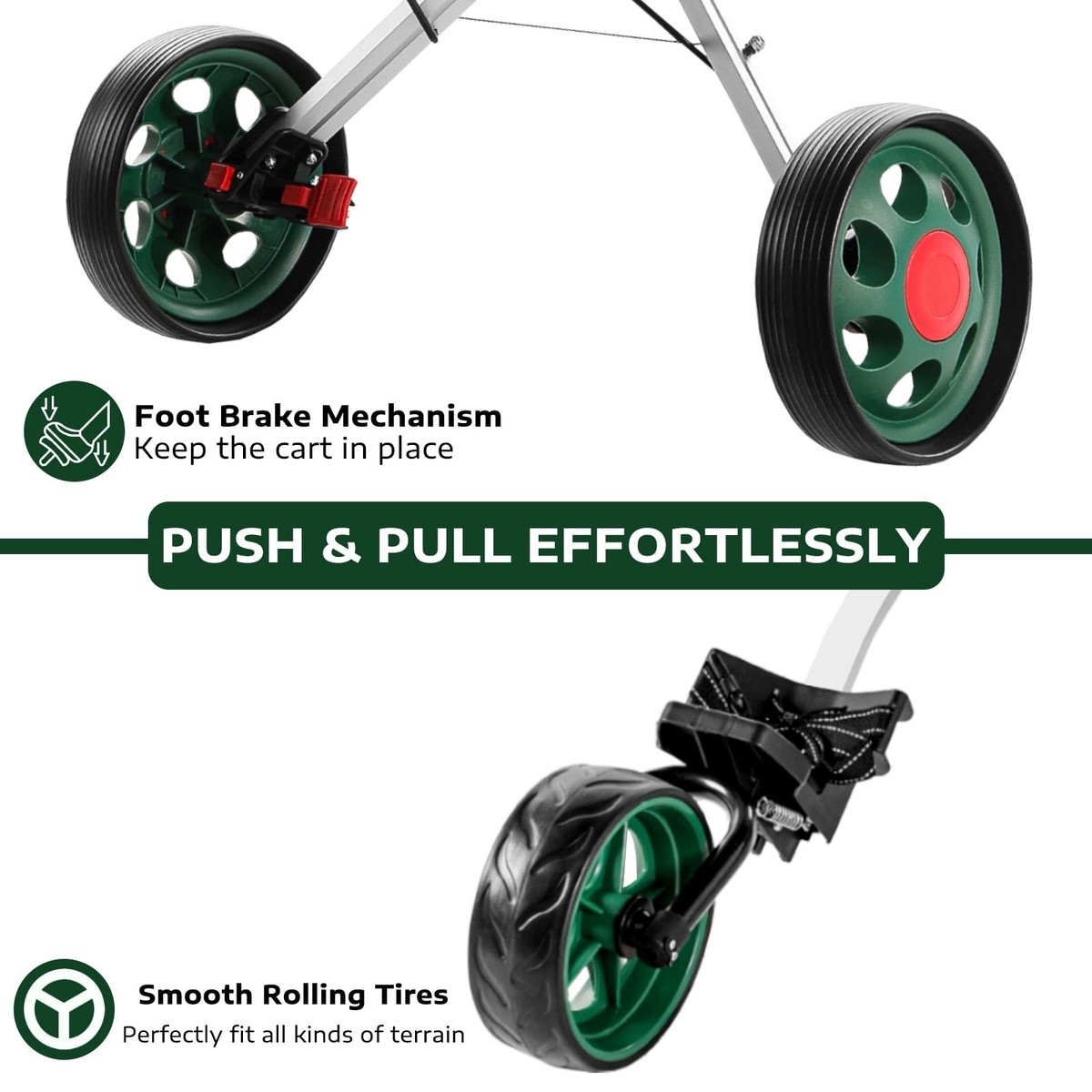 Golf Push Cart - Lightweight, Foldable 3-Wheel Golf Cart with