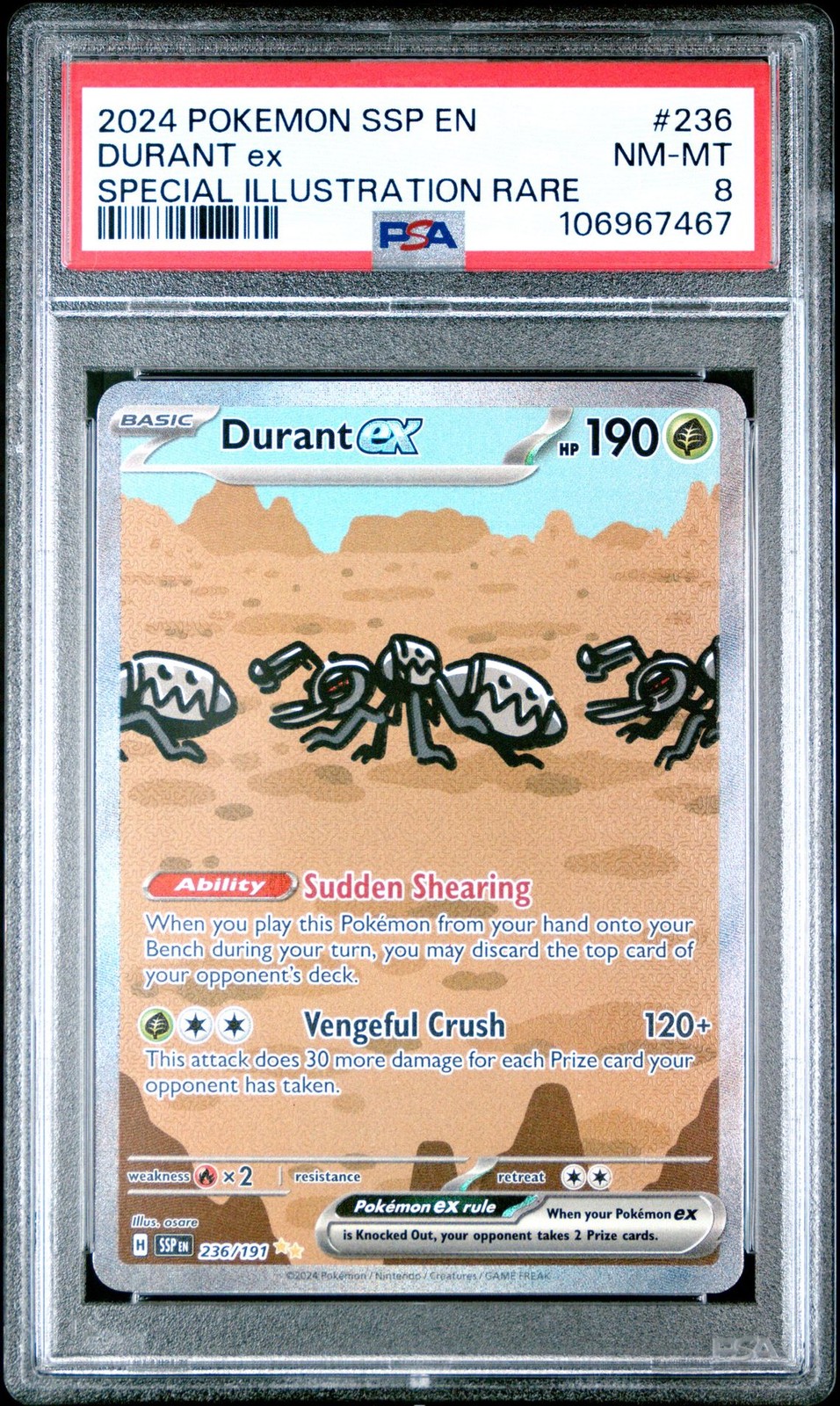 Pokemon - Surging Sparks Durant Ex 2024 236 Special Illustration Rare PSA 8