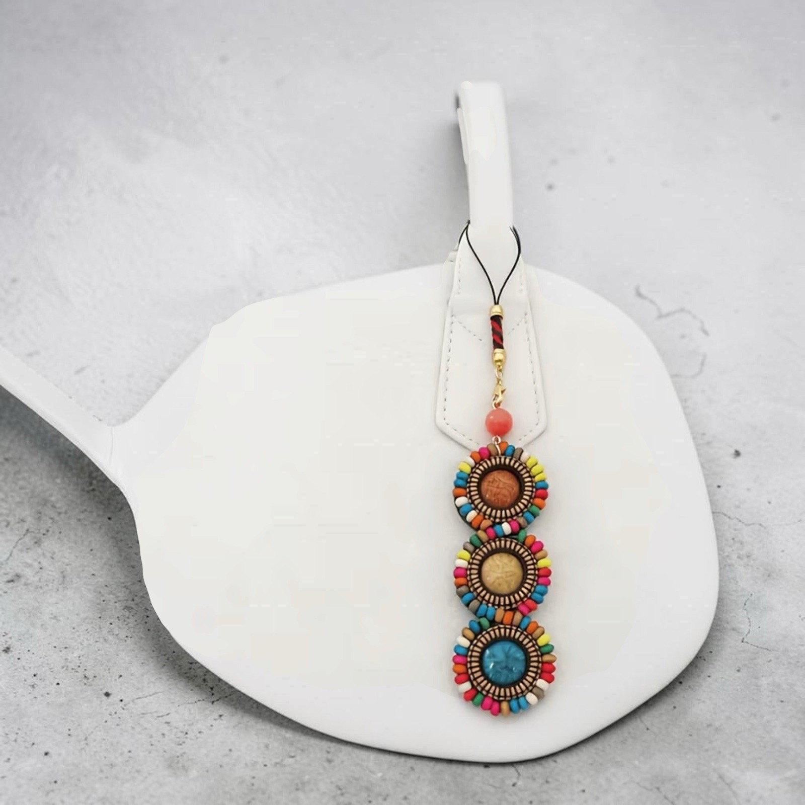 Vibrant Multicolor Seed Bead Medallion Phone Charm | Boho Geometric Strap