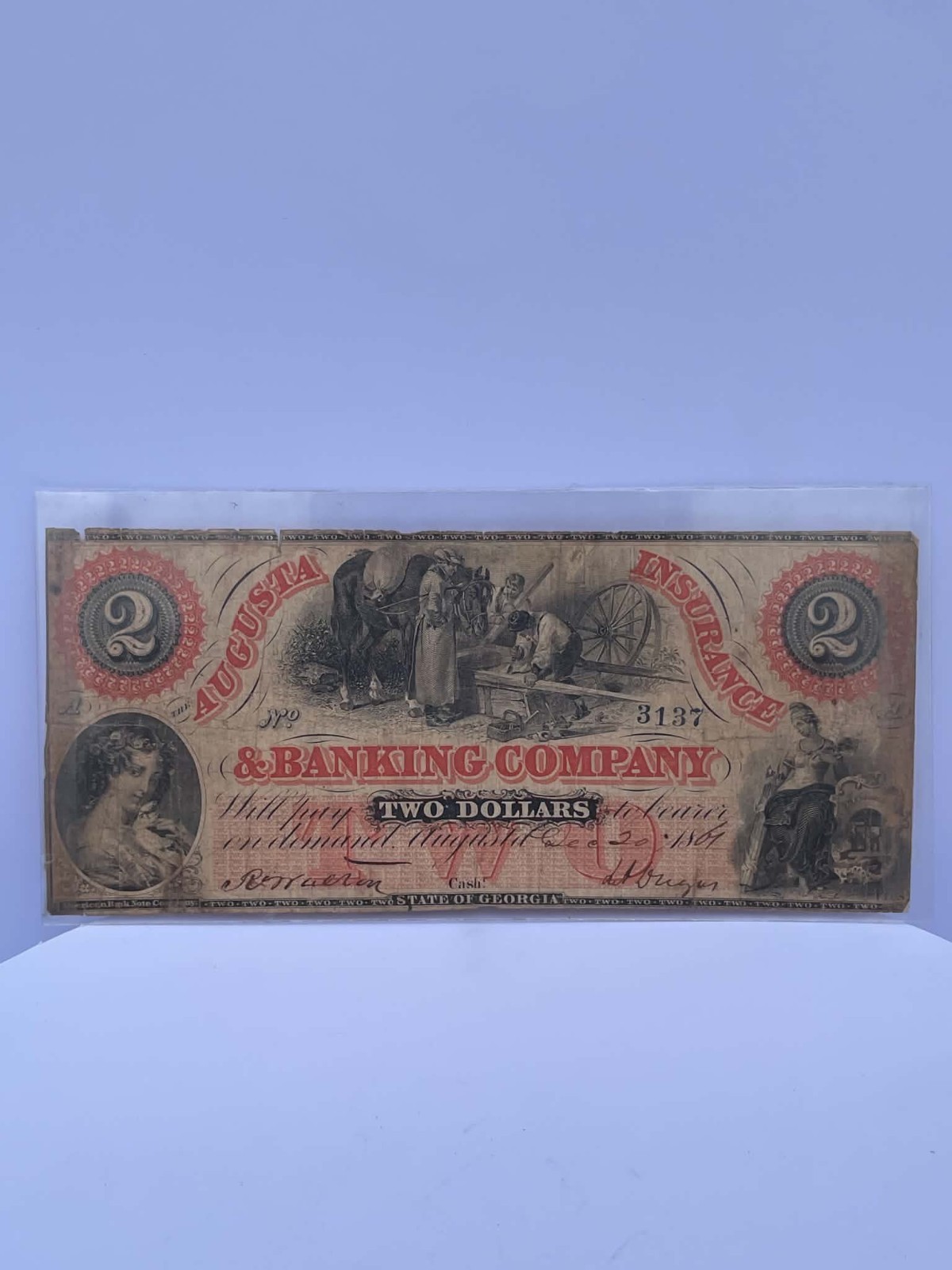 1864 $2 Augusta Insurance & Banking Co Georgia Obsolete Note No.3137 | eBay